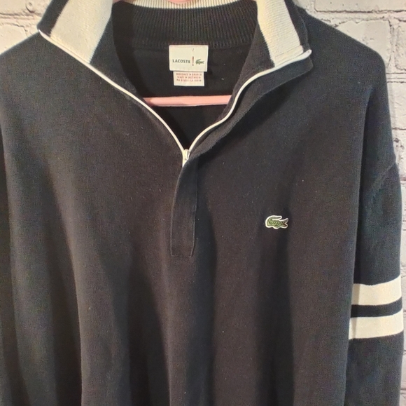 Lacoste L!VE Mens Black White Stripe Pullover Sweater 7 - Picture 2 of 16